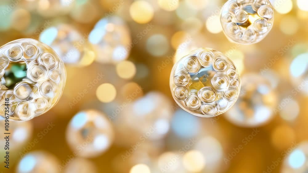 Poster beautiful translucent bubbles floating in soft golden light creating a dreamy atmosphere for artisti