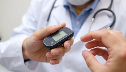 Doctor Using Glucometer On Patient's Finger