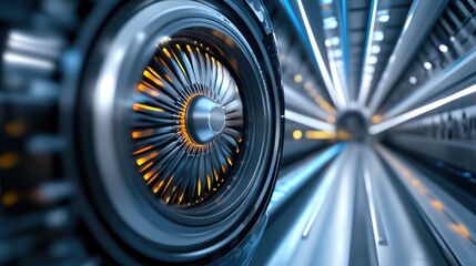 Obraz premium Turbine Blades Spinning with Light-Fueled Atmospheric Glow