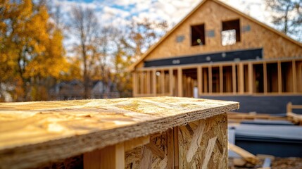 A wooden table sits outside a house under construction