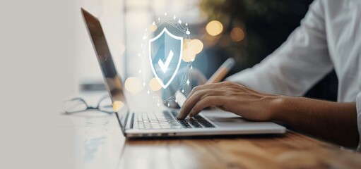 Data Protection and Cybersecurity Business Encryption Technology Safe Internet Access Privacy Security Businessman with Shield Icon