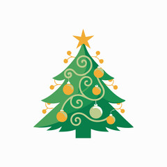 Vector art silhouette of a beautifully decorated Christmas tree perfect for seasonal and holiday-themed creative projects