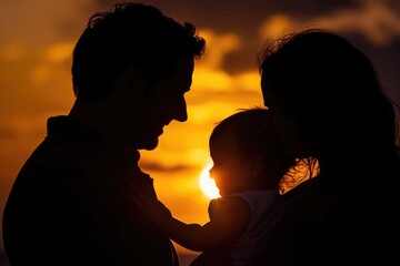 A family moment captured in a simple yet powerful silhouette, perfect for representing new life or togetherness