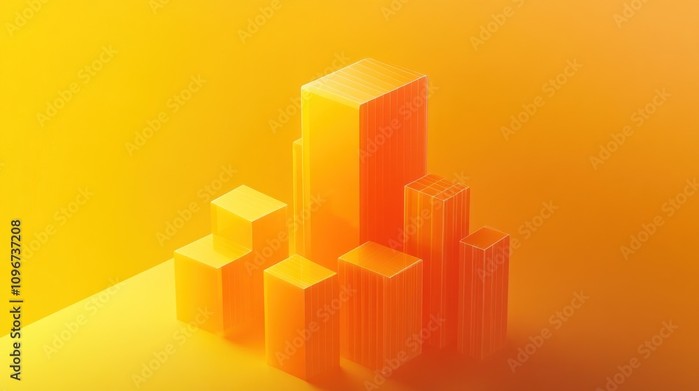 Aufkleber abstract geometric shapes resembling buildings in orange gradient.