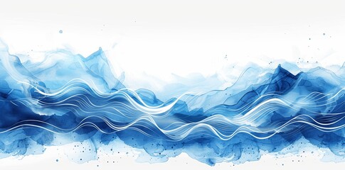 Abstract Blue White Watercolor Waves Vector Illustration Simple Art Design