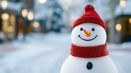 Obraz premium Cozy Winter Scene with Lantern Light and Snowman
