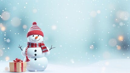 there is a snowman that is standing next to a gift