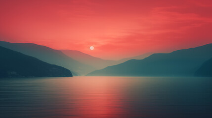 Translucent Horizons: A Sunrise Blending Ocean and Mountains