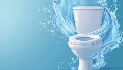 A clean toilet with splashing water represents freshness and hygiene. AI generated image