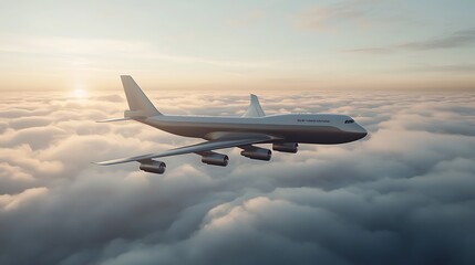 Obraz premium An airplane flying above the clouds during sunset, showcasing travel and exploration.