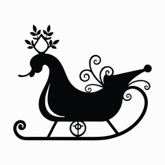 Black silhouette of a Christmas sleigh with ornate details in vector format ideal for festive and seasonal designs
