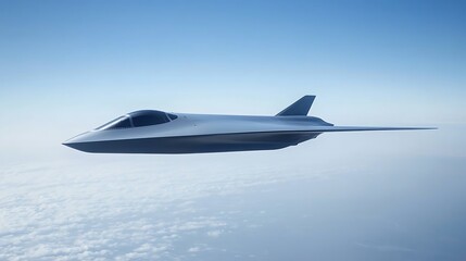 Fototapeta premium A sleek, futuristic aircraft soaring through a clear blue sky, showcasing advanced design.