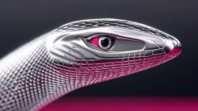 Futuristic metallic snake head movement with pink accents