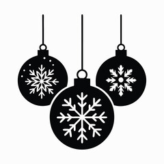 Three hanging Christmas baubles silhouette in black vector perfect for festive and holiday-themed creative designs