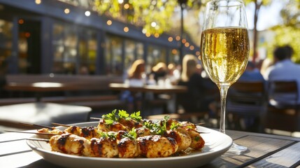 Grilled Skewers with Fresh Parsley in Outdoor Setting