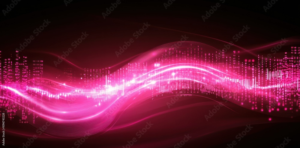 Aufkleber Abstract digital wave with pink hues and binary patterns, representing technology and data.