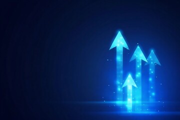 Glowing Arrows on Dark Blue Abstract Background Representing Growth and Financial Success