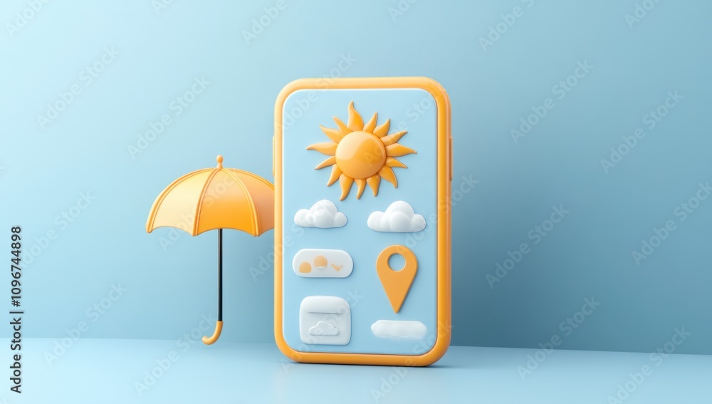 Aufkleber a colorful smartphone displaying weather icons with an umbrella, symbolizing weather updates.