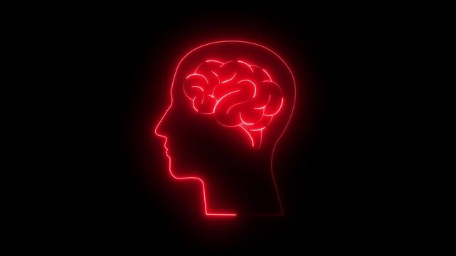 Brain and human head icon, Human head line icon animation. Neon Brain Icon, Glowing Human Intelligence Profile, Futuristic AI Neural Network, Digital Cognition and Innovation