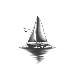Sailing Yacht on the Ocean: A Monochrome Masterpiece