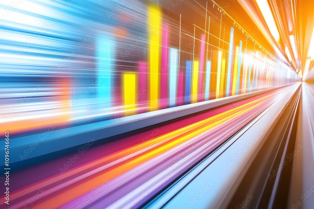 Poster abstract motion blur image depicting vibrant digital graphs and data visualization elements suggesti