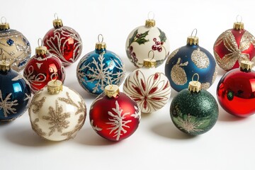 Fototapeta premium A collection of festive Christmas ornaments arranged on a table for decoration and display
