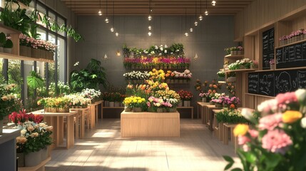 Obraz premium Colorful Flower Shop Interior with Natural Light