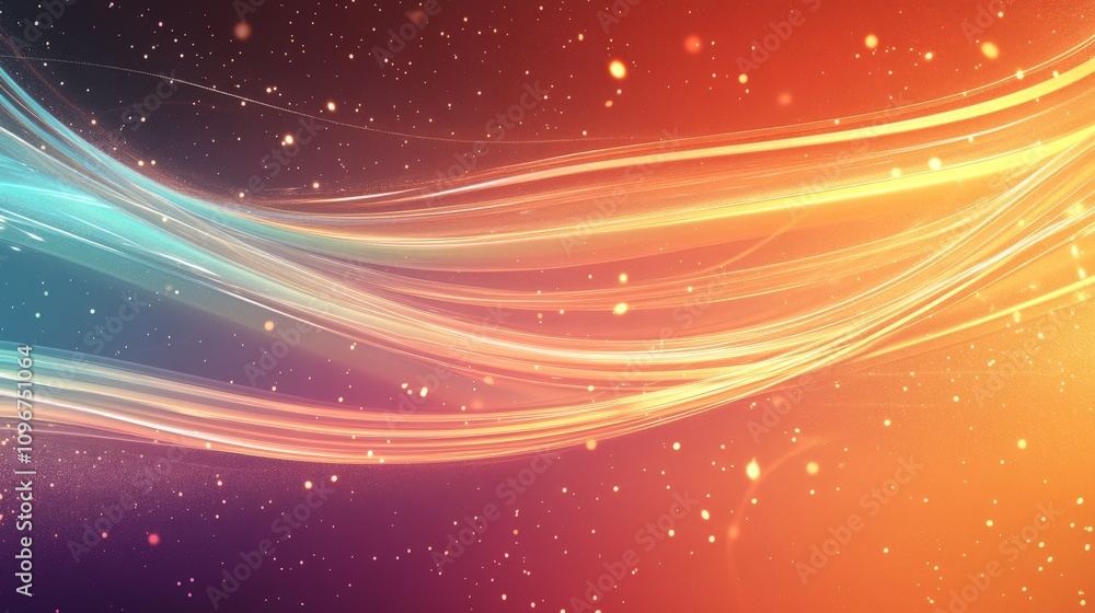 Poster a vibrant abstract background featuring flowing waves of light in a spectrum of colors including blu