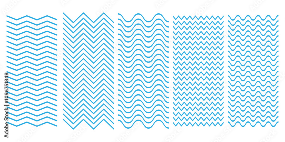 Poster set of wavy zigzag lines. wave thin line background. vector zigzag and wavy blue horizontal underlin