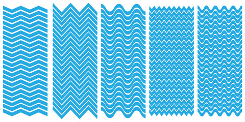 Set of wavy zigzag lines. Wave thin line background. Vector zigzag and wavy blue horizontal underline. Vector illustration