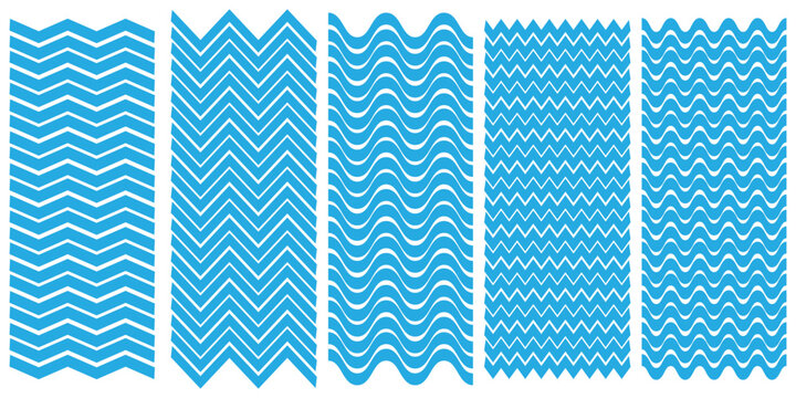 Set of wavy zigzag lines. Wave thin line background. Vector zigzag and wavy blue horizontal underline. Vector illustration