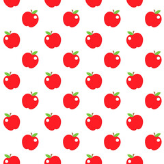 Red apples with green leaves on a black background, evenly spaced in a grid-like pattern.
