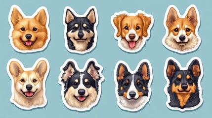 Obraz premium Cartoon Stickers of Cute Dog Faces in Various Styles and Expressions