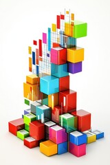 Obraz premium Creative business concept displayed as colorful blocks forming a 3D business chart, data creativity, innovative solutions through data