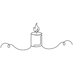 Candle icon   single line art, continuous one line drawing of  Isolated outline vector art 