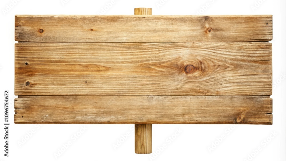 Poster Rustic Wooden Sign with Weathered Surface and a Simple,  Upright Support for Displaying Information or a Message