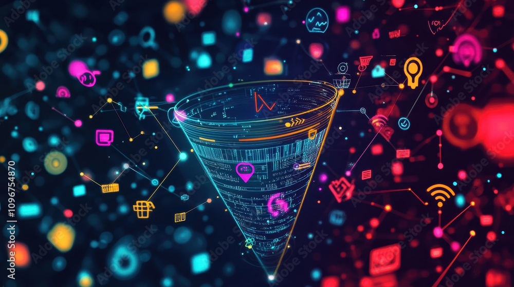 Poster a colorful image of a cone with many different icons and symbols on it