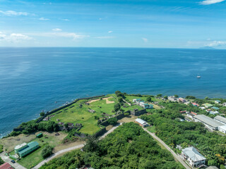 Aerial view of Charles fort in Sandy Point Town St Kitts and Nevis, pentagonal British colonial...