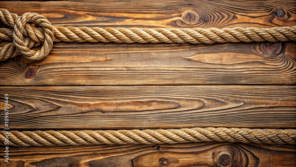 Poster a thick rope tied in a knot lies across a weathered wooden plank background, creating a rustic and n