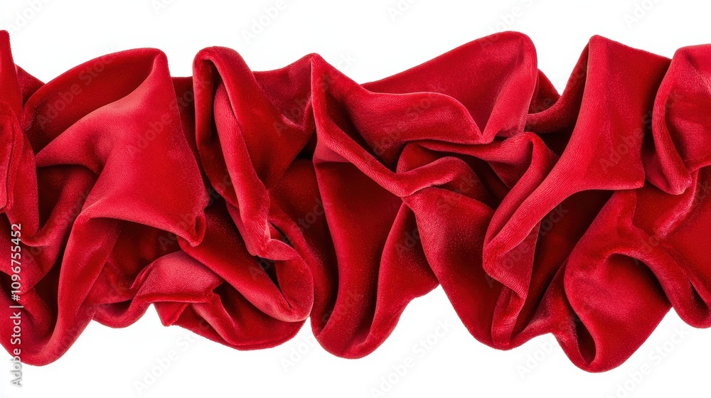 Poster Elegant Red Velvet Fabric with Textured Ruffles Displaying Softness