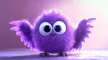 Fototapeta premium Cartoon style: a Creature that is Cute, Purple and Round, with wings