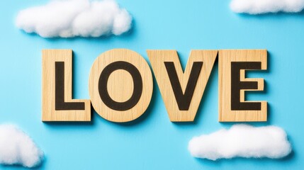 Fototapeta premium Colorful Wooden Letters of Love Against Blue Sky Background