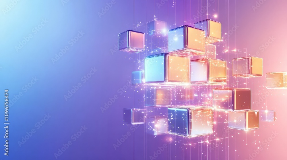 Poster a vibrant abstract design featuring colorful blocks and glowing lights against a gradient background