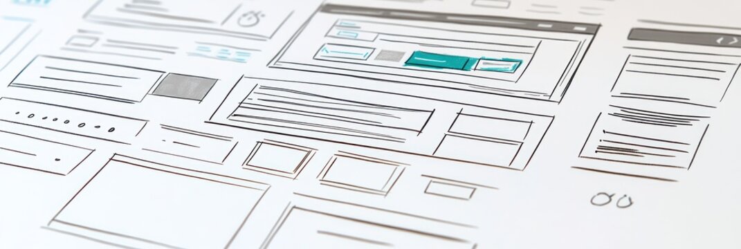 A collection of wireframe designs for web and app interfaces.