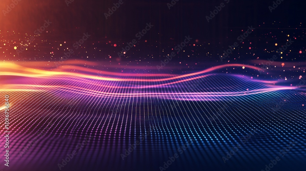 Poster a vibrant abstract image showcasing colorful waves of light, creating an energetic atmosphere with d