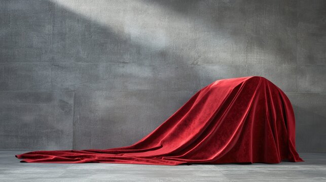 Elegant Red Fabric Covering an Unseen Object on a Simple Background