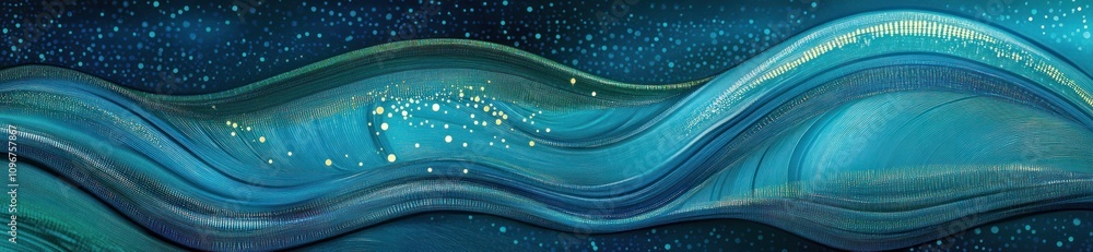 Poster abstract waves in blue tones with a starry background, evoking a sense of calm and depth.