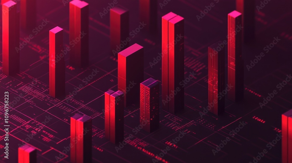 Poster Abstract visualization of data with vertical bars and a digital grid background.
