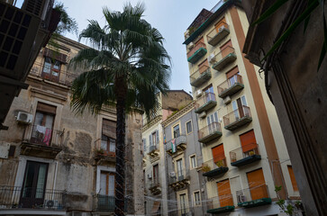 characteristic Italian buildings in Catania in Sicily