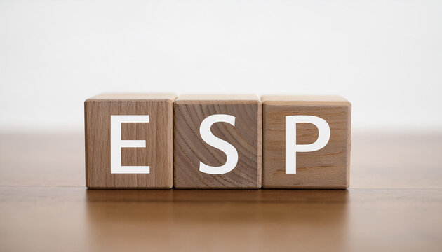Wooden cubes with abbreviation ESP on table. Extrasensory Perception. Electronic Stability Program